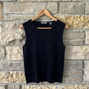 Kate Hill Black Sleeveless Beaded Knit Top Silk Blend Size Large